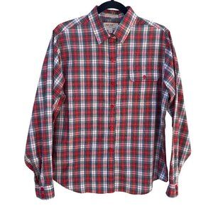 The Fox Collection Womens Red Plaid Button-Up Long Sleeve Cotton Blend Shirt 16